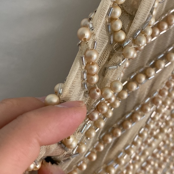 Asos embellished bodice beige dress with high neck and wrap skirt size US 10 - Picture 8 of 11